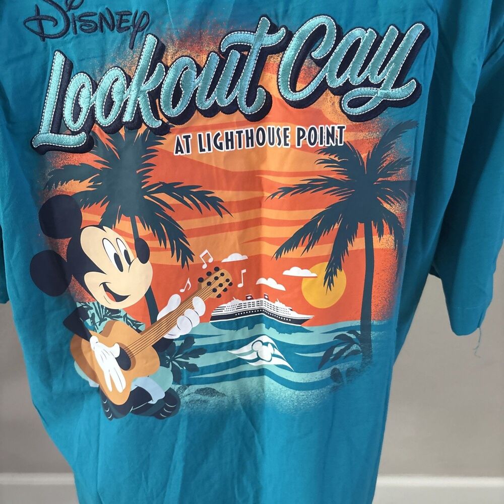 Disney Cruise Line Lookout Cay Lighthouse Point Mickey Mouse Shirt Men’s M Teal
